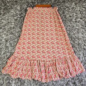 Altard State Floral Maxi Skirt Medium Pink Cream Boho Ruffle Hem Smocked Waist